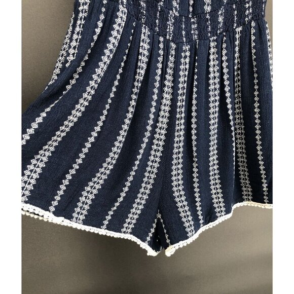 Lulu's Women's Off Shoulder Romper S Navy White Party Festival Summer Ruffle - Picture 5 of 8